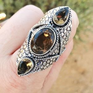 New Smoky Topaz 925 Silver Statement Ring.